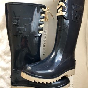 See by Chloe lace up Navy blue Rainboots
